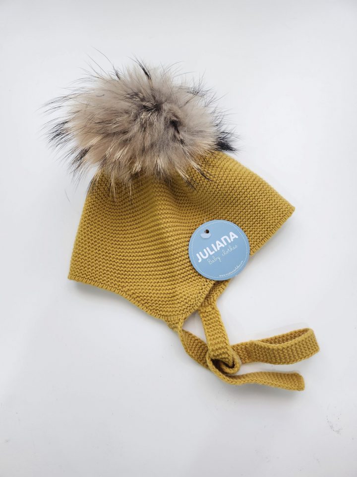 Gorro aviador pompón natural Oro Juliana
