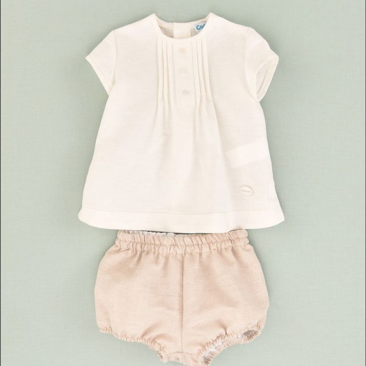 Conjunto niño camisa y ranita crema cocote