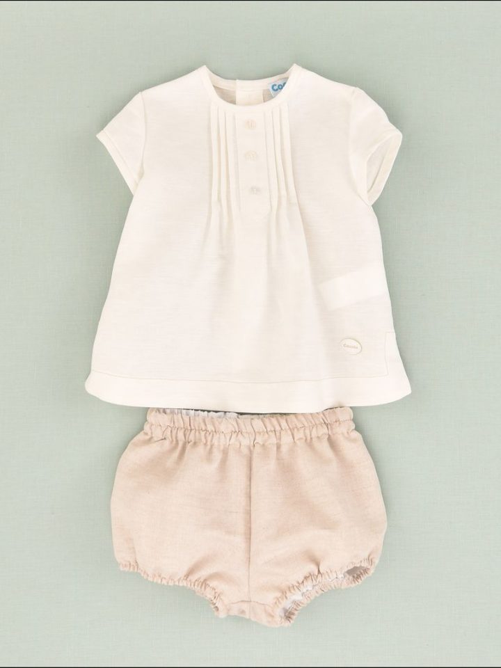 Conjunto niño camisa y ranita crema cocote