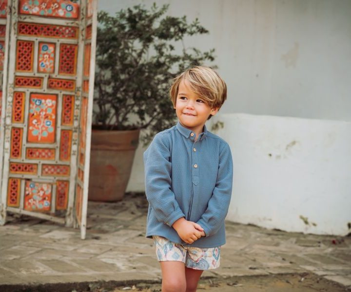 Camisa niño azul cocote