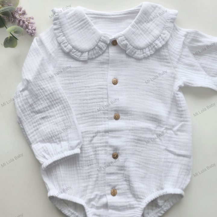 Body pelele Unisex con cuellos bambula blanca