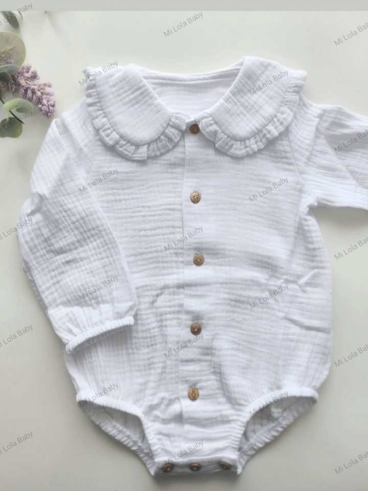 Body pelele Unisex con cuellos bambula blanca