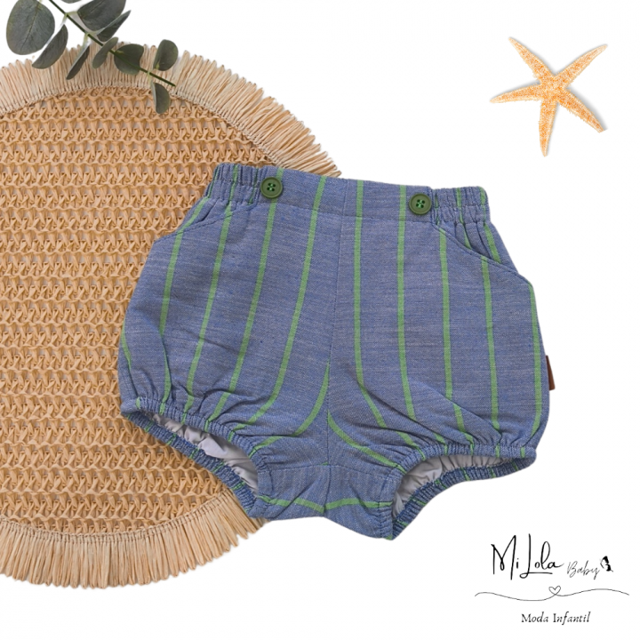 Pantalón ranita rayas verdes cocote