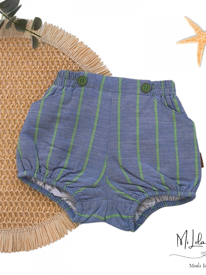 Pantalón ranita rayas verdes cocote