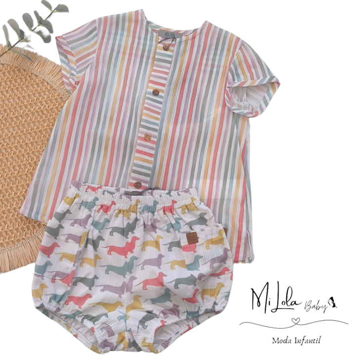 Conjunto camisa y ranita niño perritos José Varón