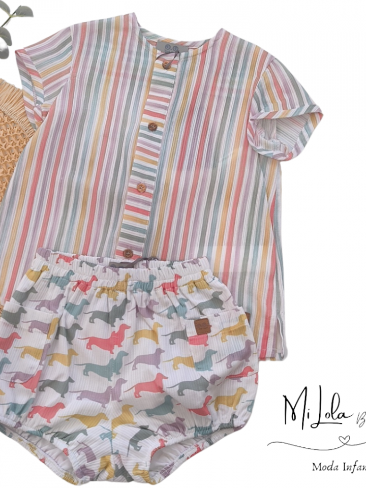 Conjunto camisa y ranita niño perritos José Varón