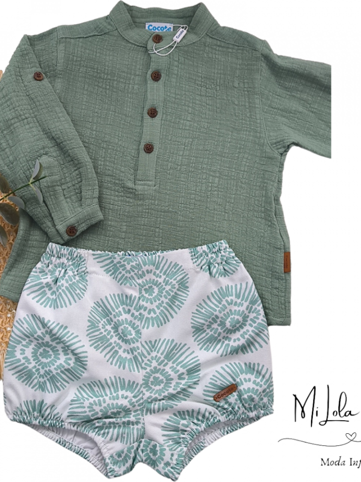 Camisa cuello mao verde cocote