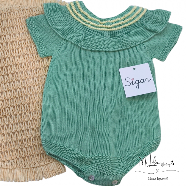 Pelele unisex verde manzana cuello combinado Sigar