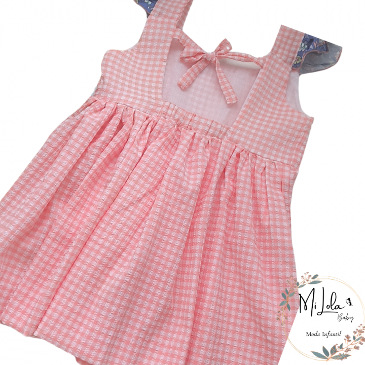 Vestido Vichy coral espalda lazo Azahar