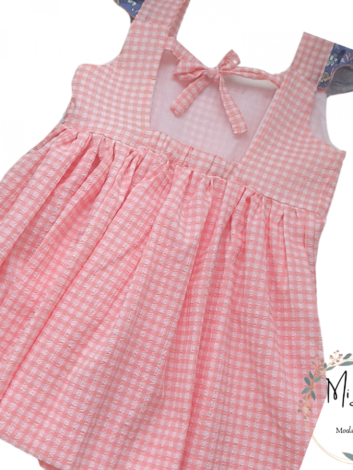 Vestido Vichy coral espalda lazo Azahar