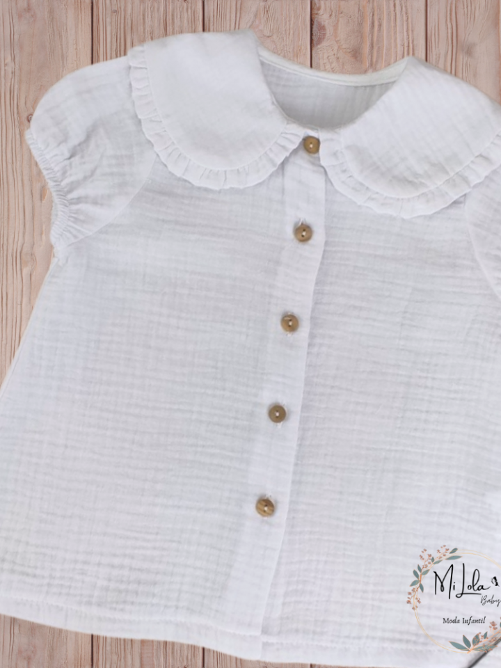 Camisa bambula blanca niña cuellos Pino