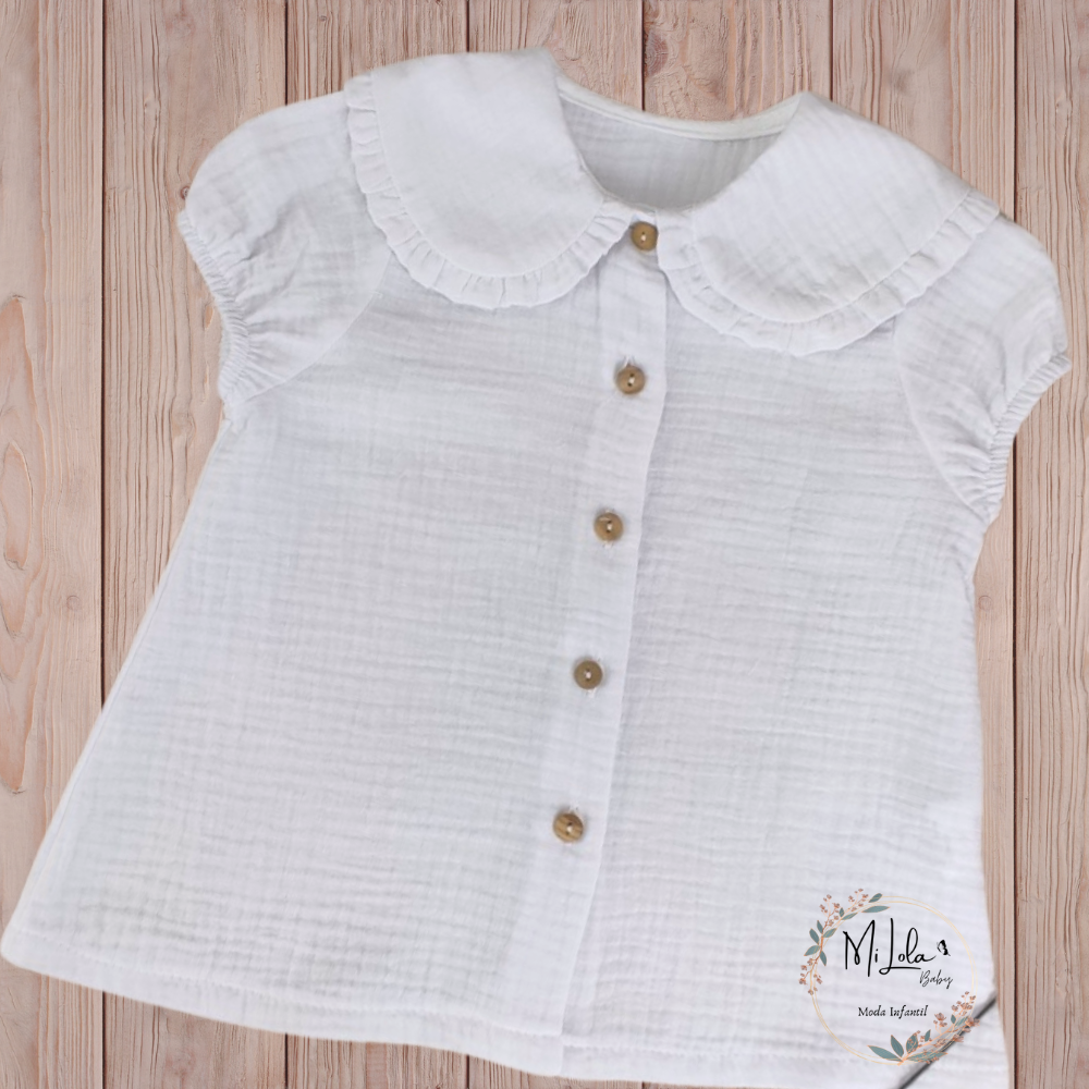 Camisa bambula blanca niña cuellos Pino