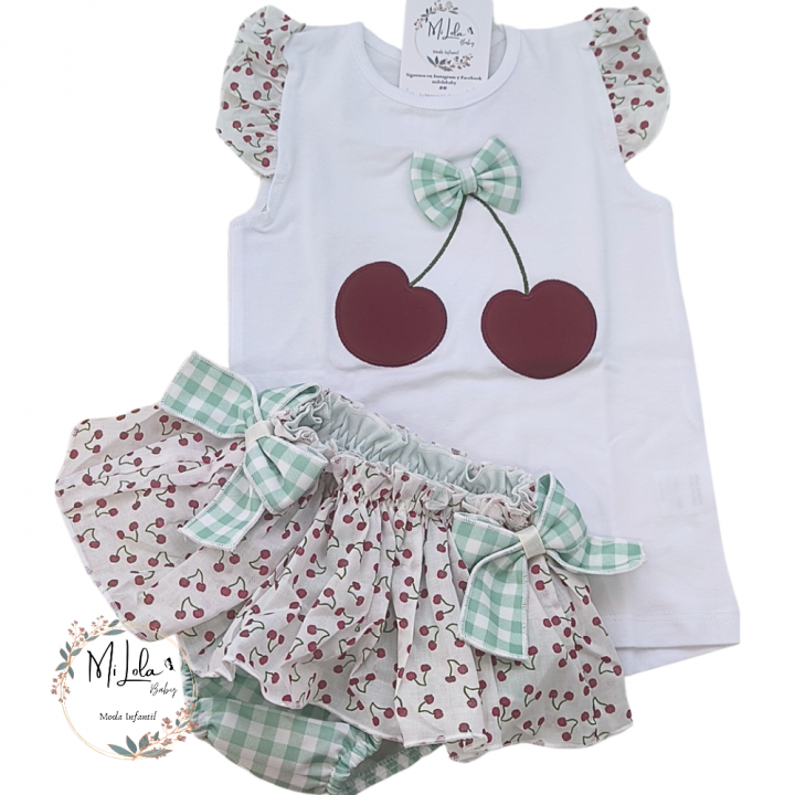 Conjunto camiseta y braguitas cerezas Petit