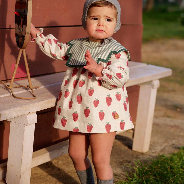 Vestido fresas con cuello combinado José Varón