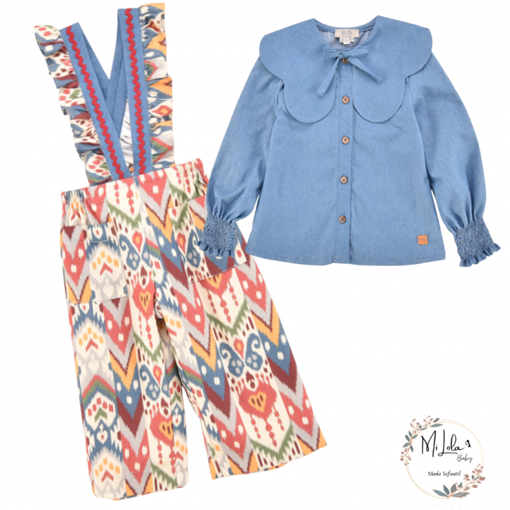 Conjunto Peto largo étnico niña y camisa Denim José Varón
