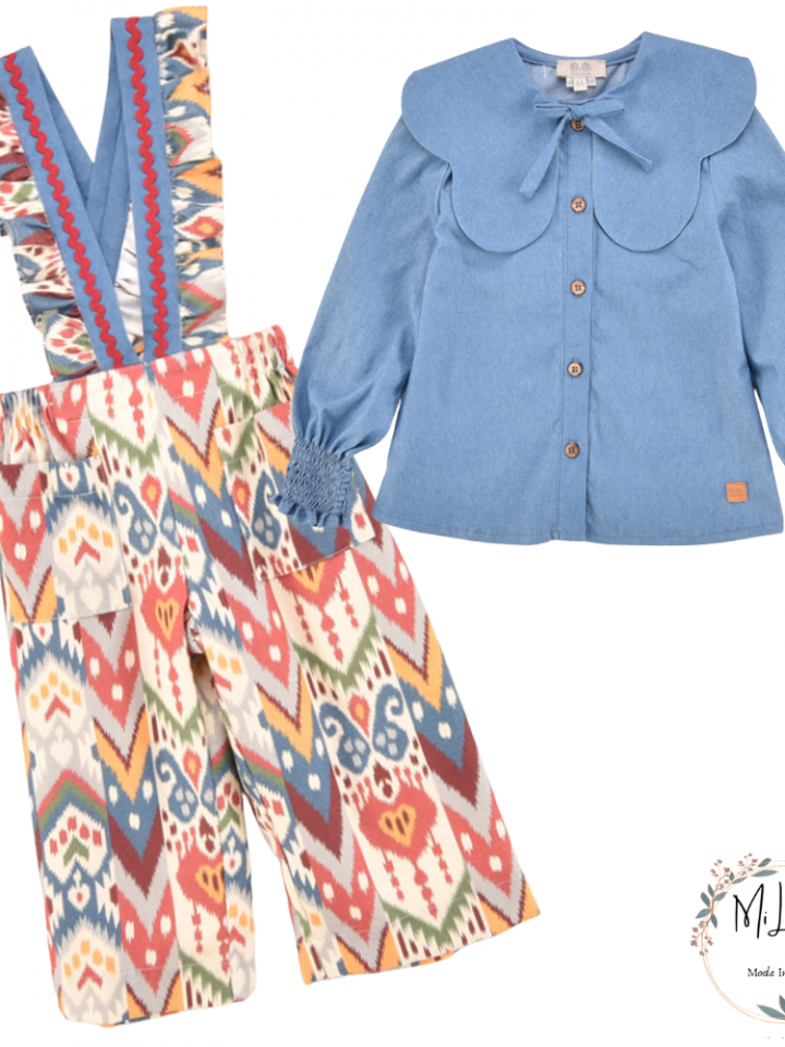 Conjunto Peto largo étnico niña y camisa Denim José Varón