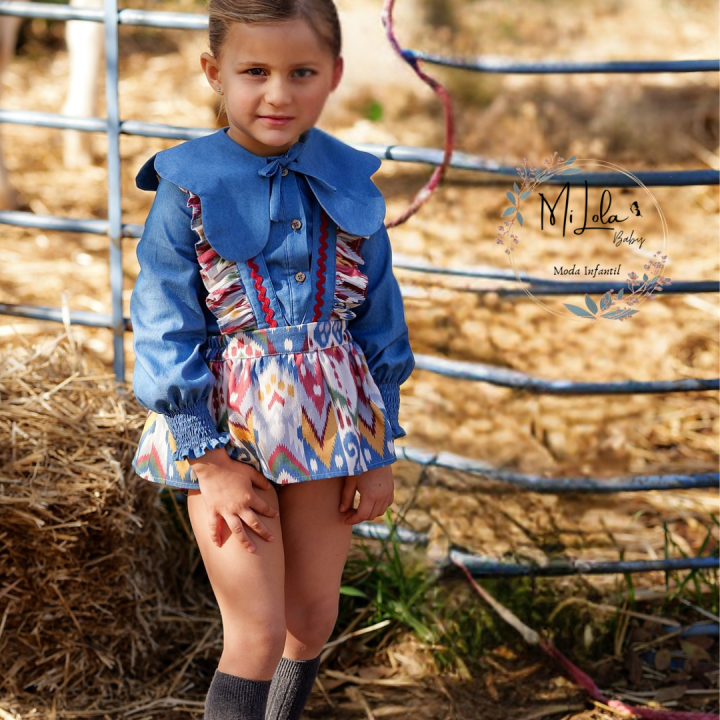 Conjunto Ranita volante niña étnico y camisa Denim José Varón