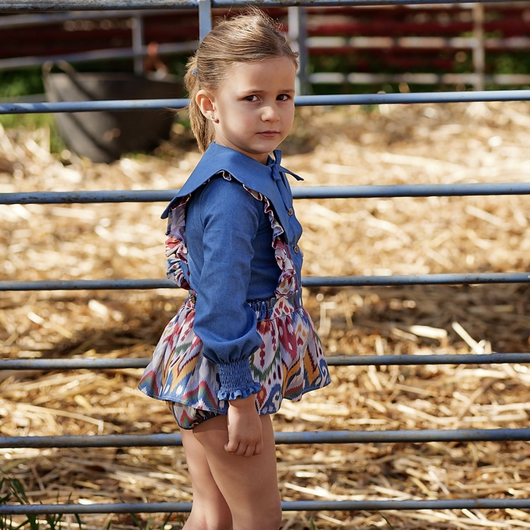 Conjunto Ranita volante niña étnico y camisa Denim José Varón - Imagen 3