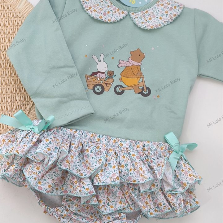 Conjunto sudadera y braguitas verde agua ositoPío Pío