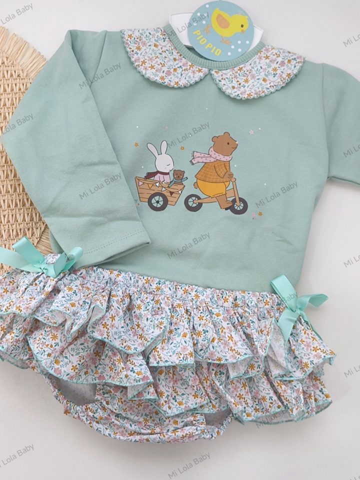 Conjunto sudadera y braguitas verde agua ositoPío Pío