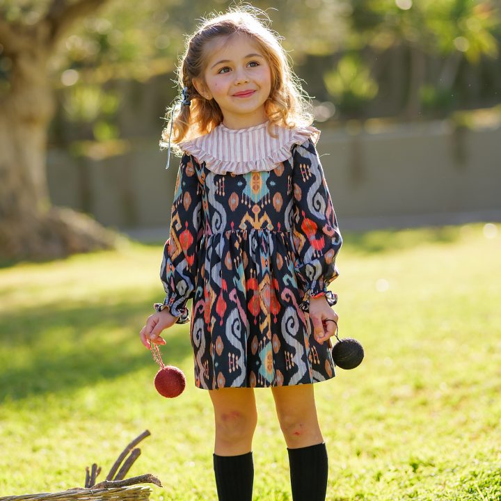 Vestido cuello combinado étnico cocote