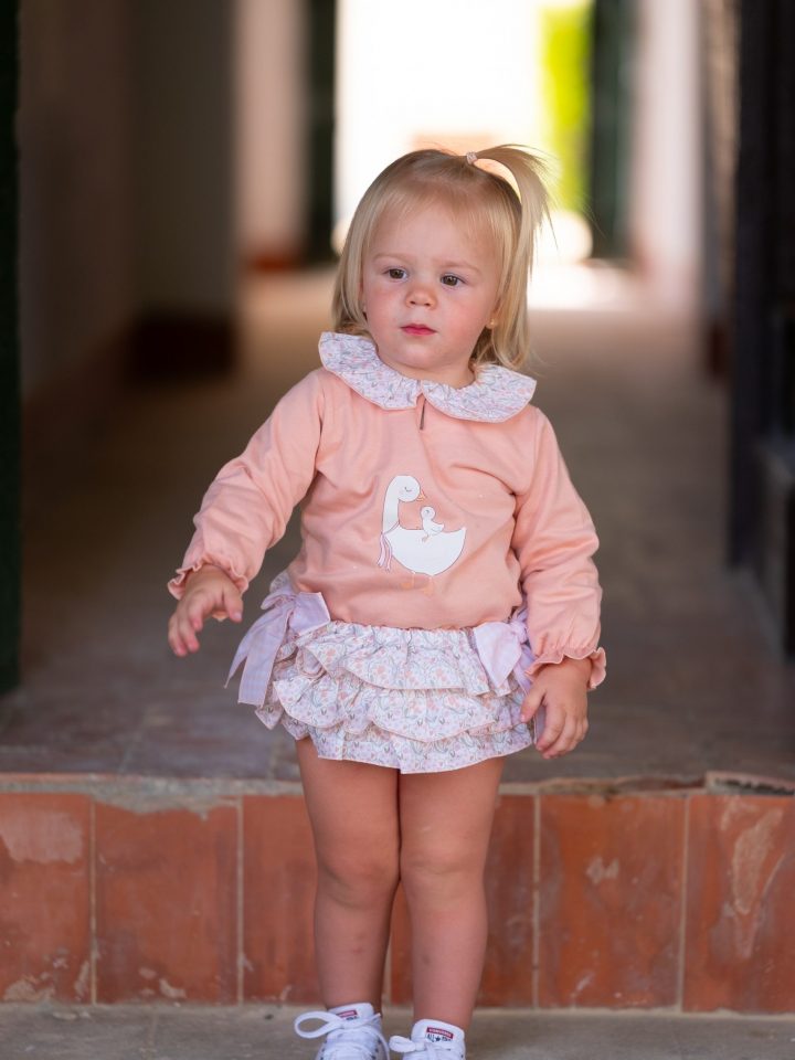 Conjunto sudadera y braguitas Oca melocotón Pío Pío