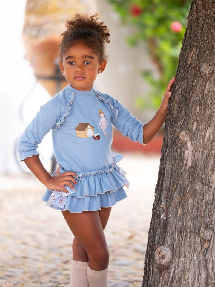 Conjunto sudadera y braguitas perrito celeste de felpa niña Pío Pío