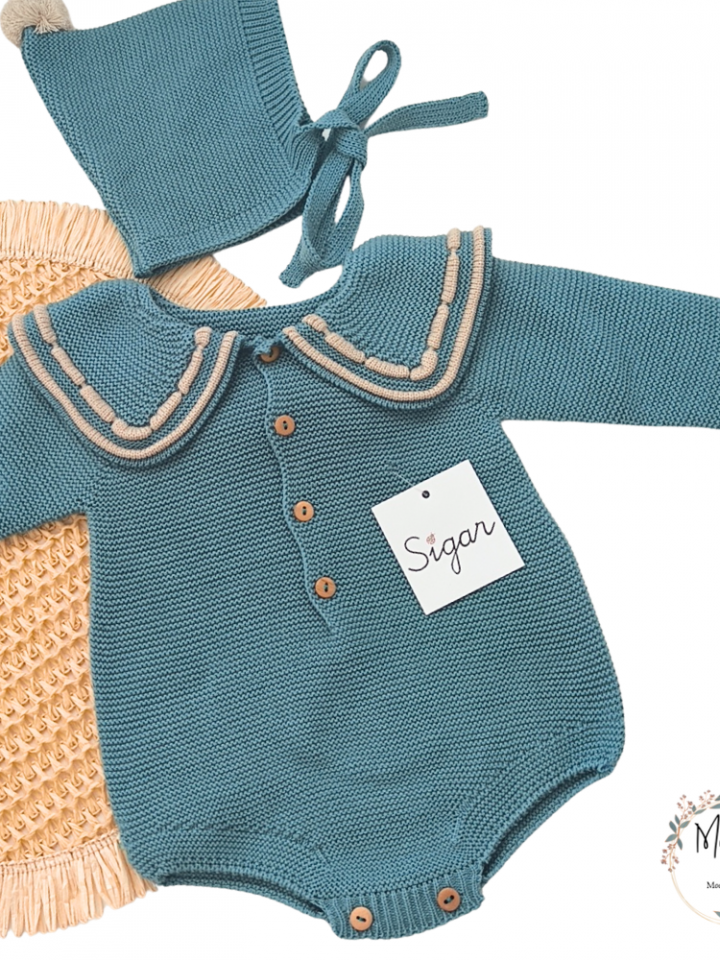 Conjunto unisex Pelele petróleo con capota pompón Sigar