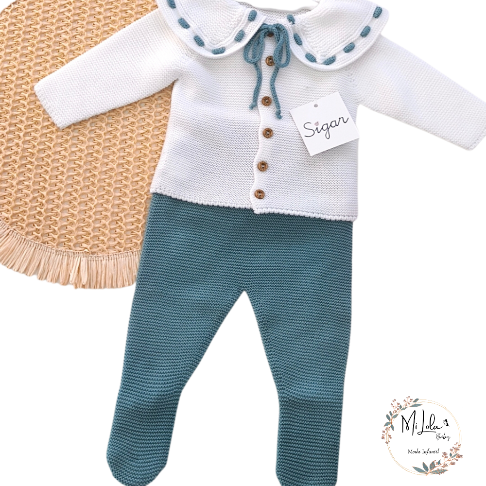 Conjunto Polainas Blanco y petróleo bebe Sigar - Imagen 2