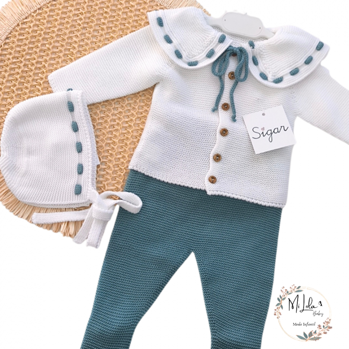 Conjunto Polainas Blanco y petróleo bebe Sigar