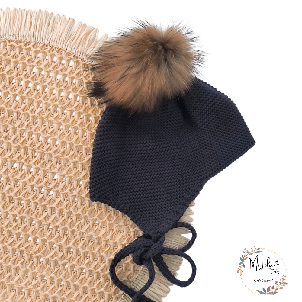 Gorrito unisex aviador pompón Azul Marino Sigar - Imagen 2