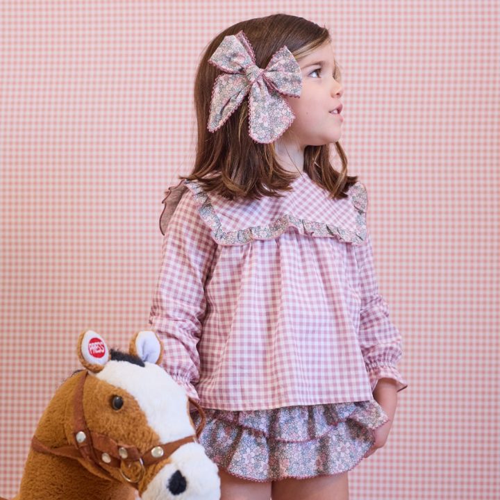Conjunto niña blusa Vichy y braguitas flores Viena La Martinica