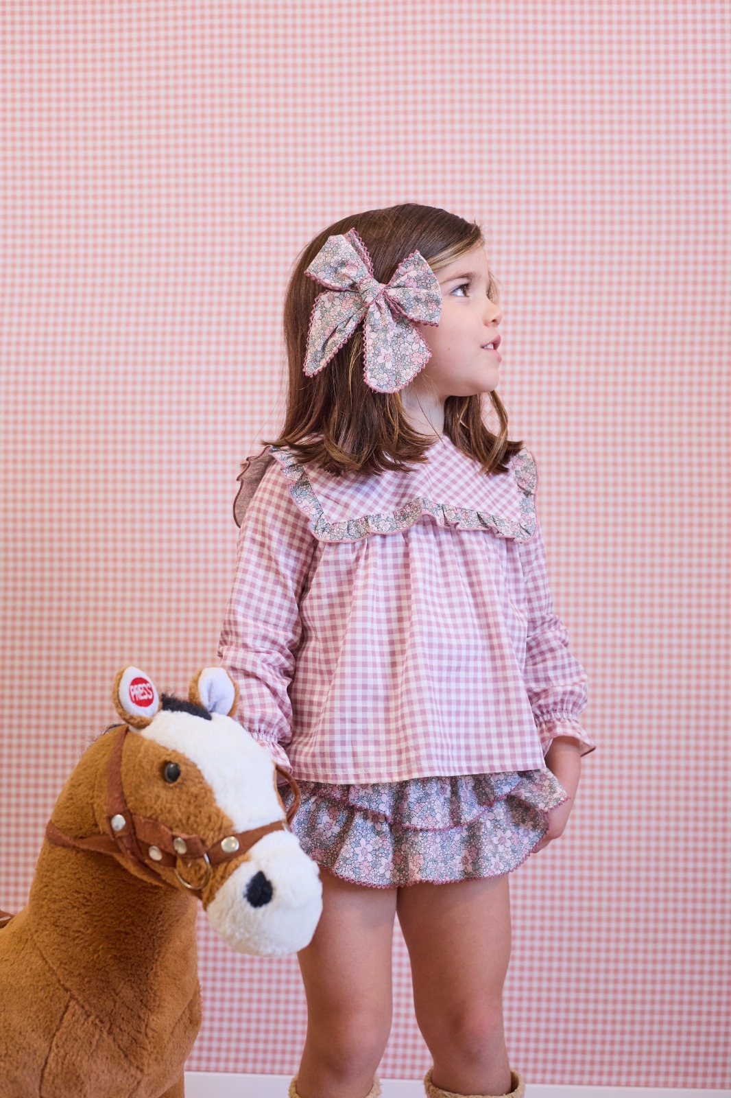 Conjunto niña blusa Vichy y braguitas flores Viena La Martinica