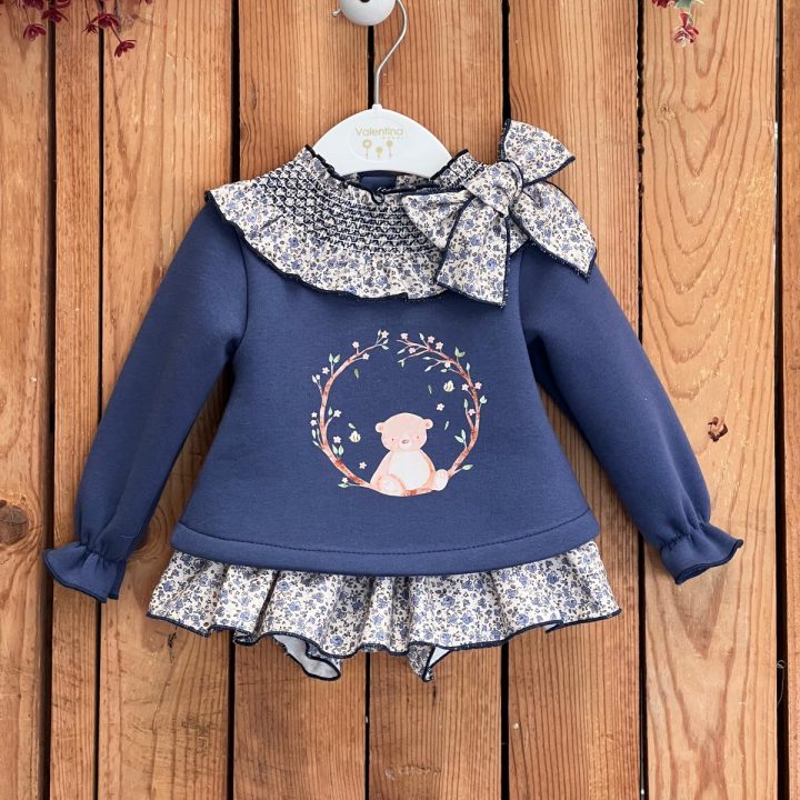 Conjunto sudadera y braguitas osito azul marino Valentina