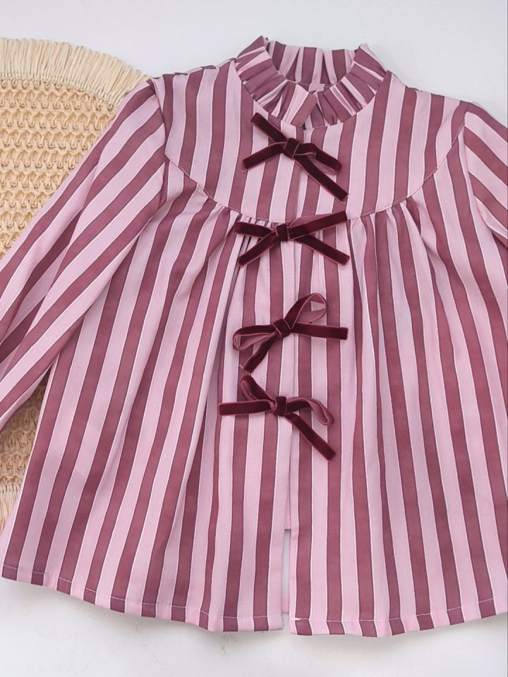 Camisa rayas Granate y rosa lazos José Varón