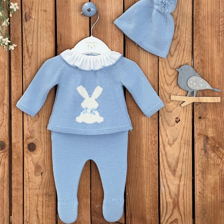 Conjunto Polainas con gorrito conejito cielo Valentina