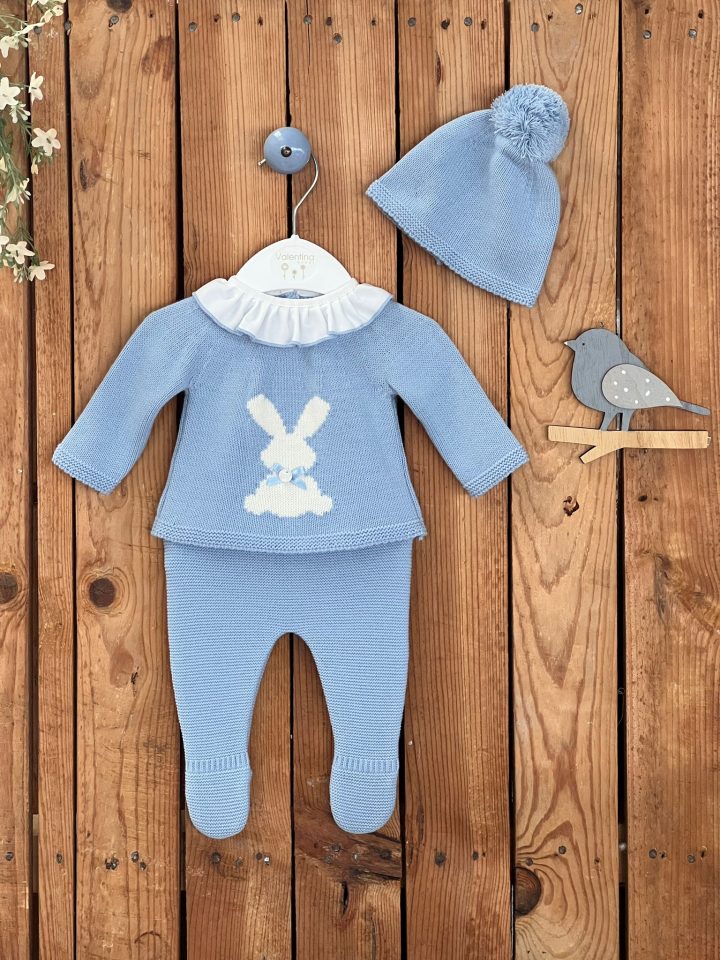 Conjunto Polainas con gorrito conejito cielo Valentina