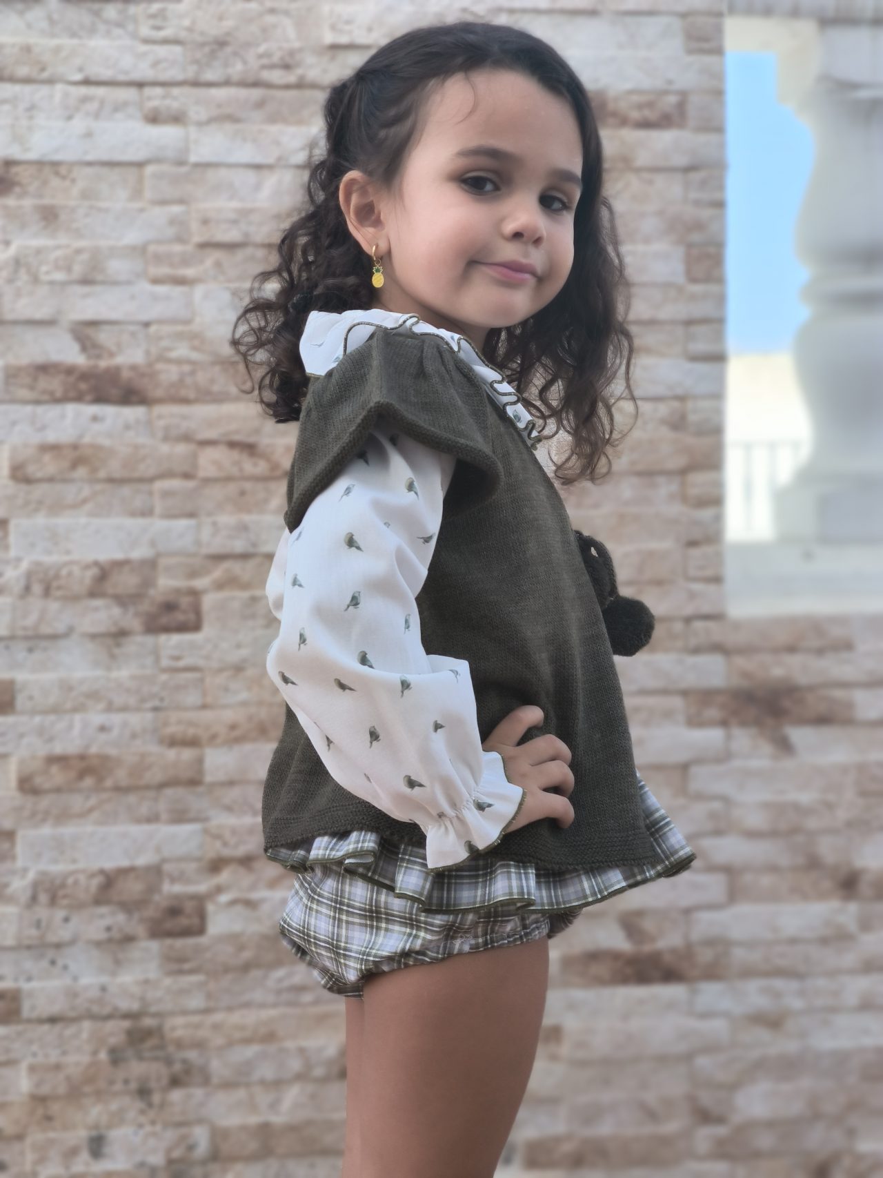 Conjunto niña tres piezas pajaritos oliva Paloma de la O - Imagen 3