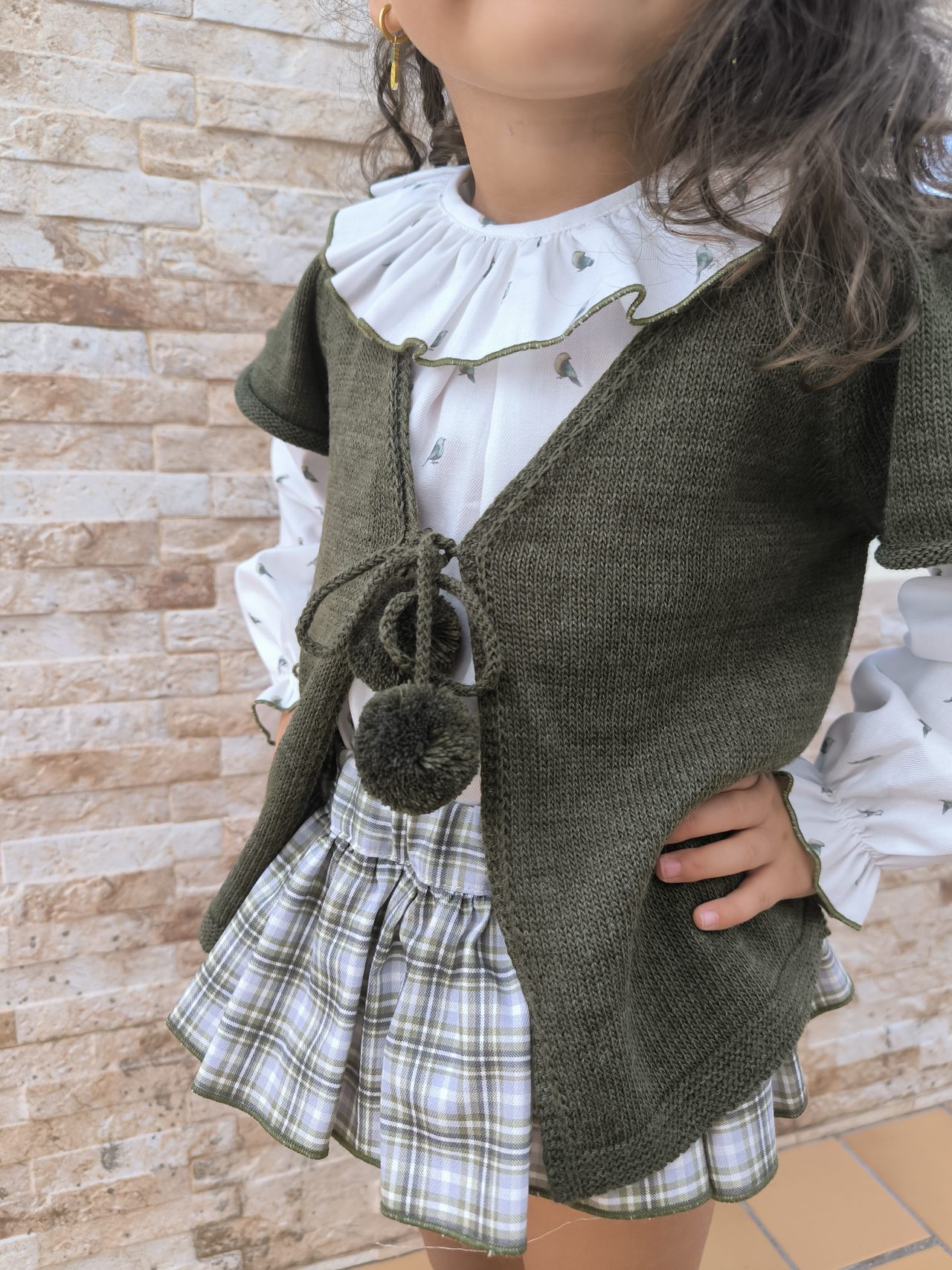 Conjunto niña tres piezas pajaritos oliva Paloma de la O - Imagen 2