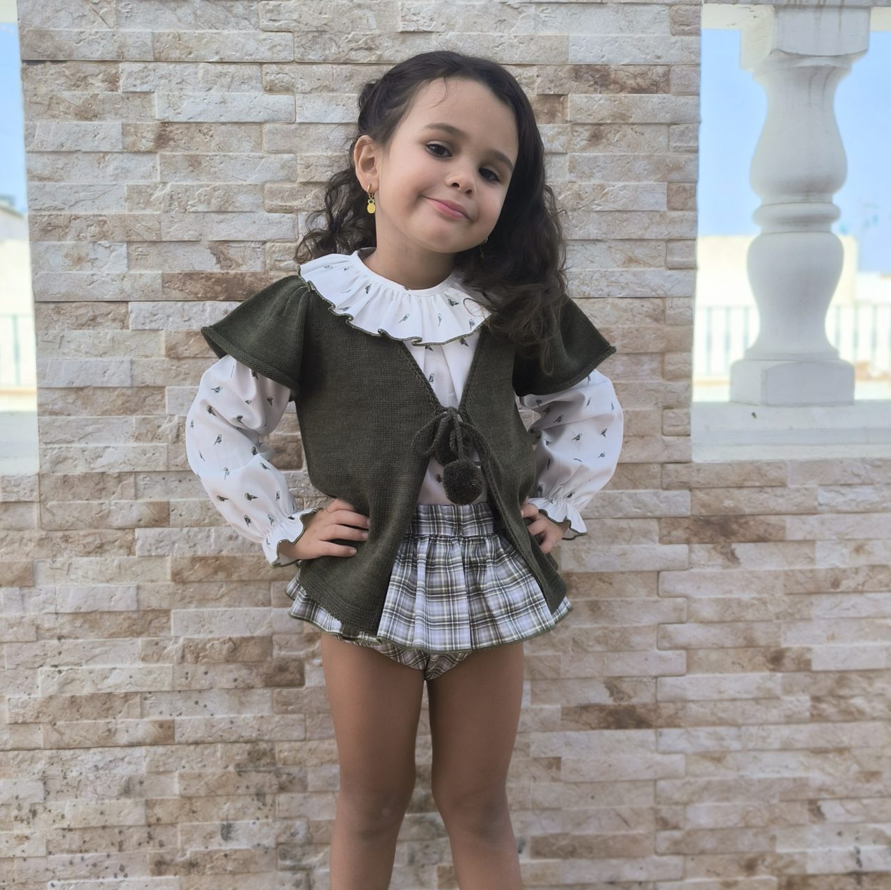 Conjunto niña tres piezas pajaritos oliva Paloma de la O - Imagen 5
