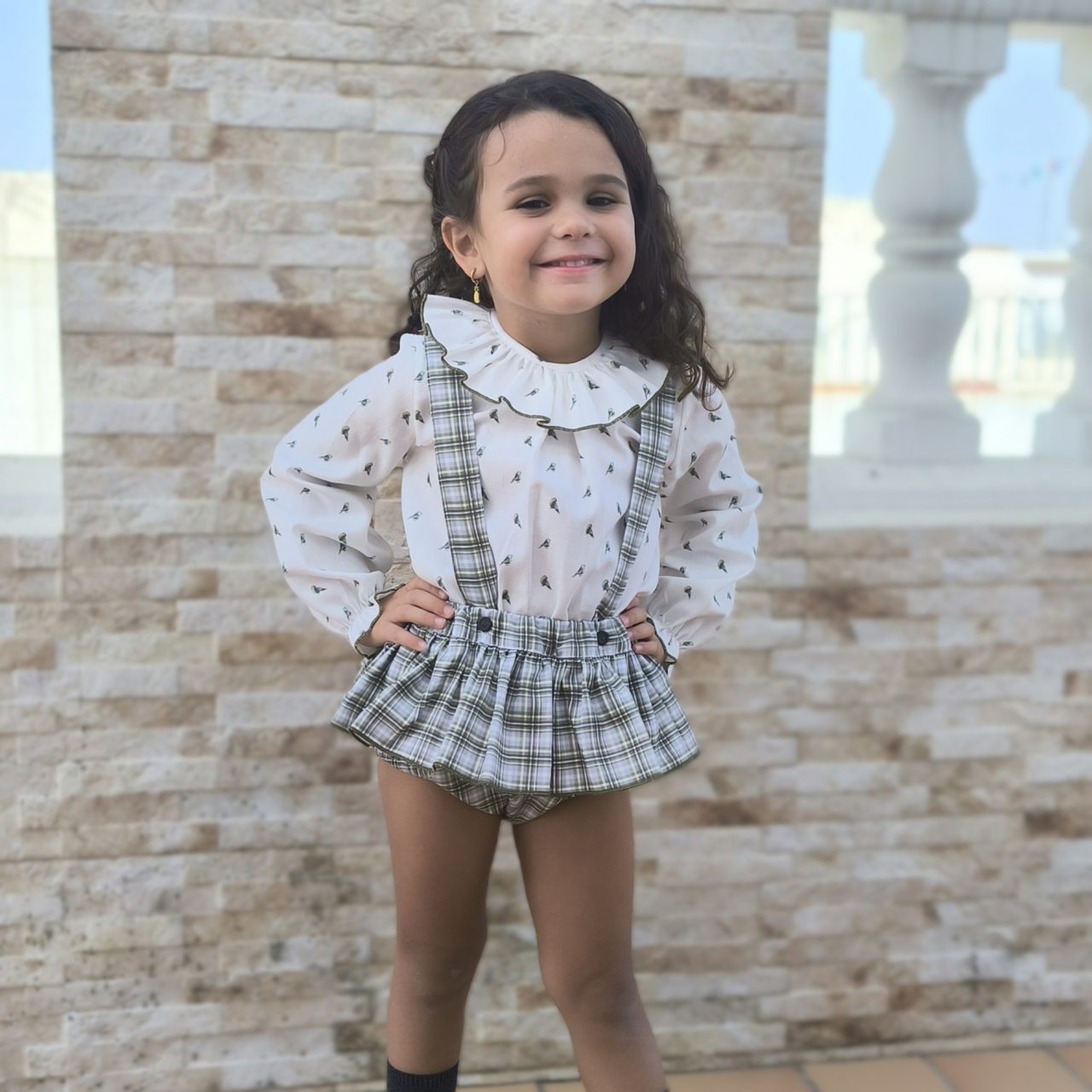 Conjunto niña tres piezas pajaritos oliva Paloma de la O - Imagen 4