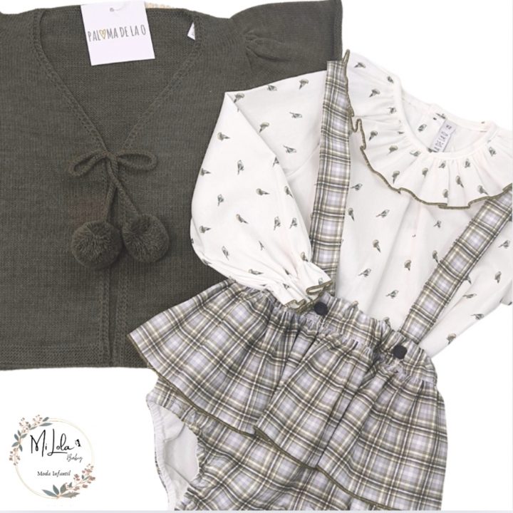 Conjunto niña tres piezas pajaritos oliva Paloma de la O