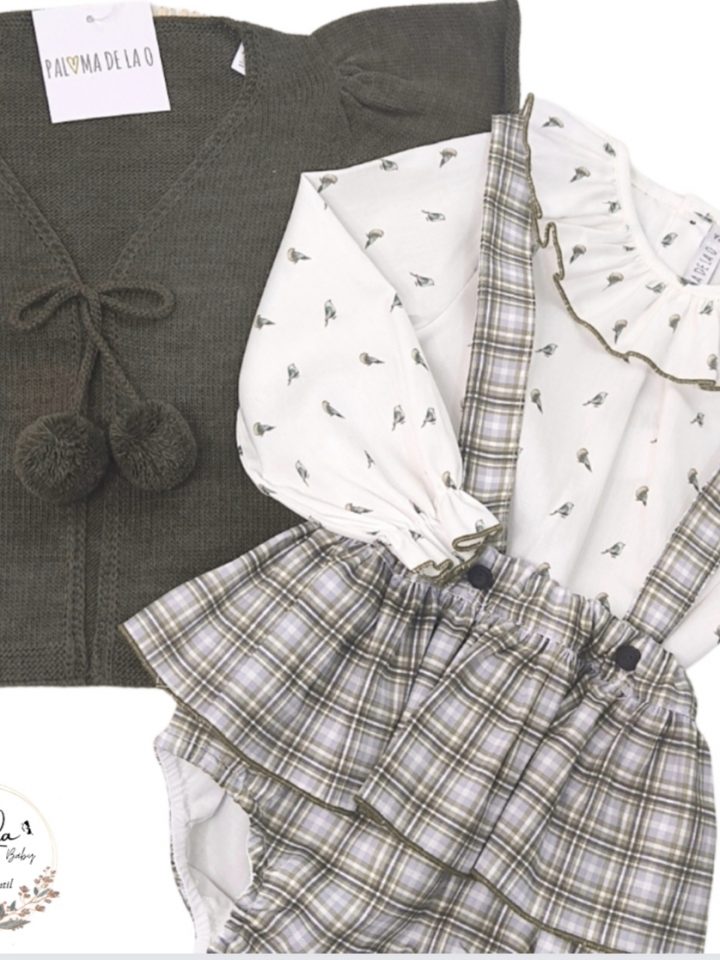 Conjunto niña tres piezas pajaritos oliva Paloma de la O