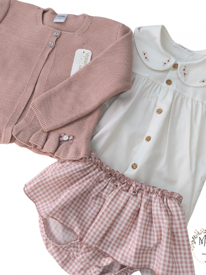 Conjunto 3 piezas Valentina blusa, braguitas y chaqueta Rosa