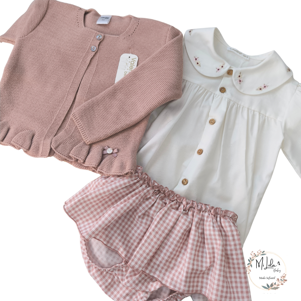 Conjunto 3 piezas Valentina blusa, braguitas y chaqueta Rosa