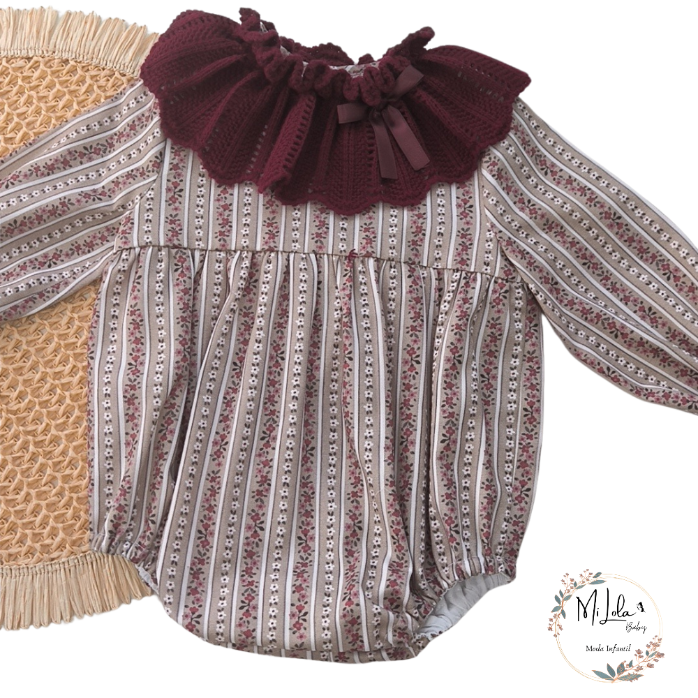 Pelele crema Liberty con cuello punto granate Paloma de la O - Imagen 3