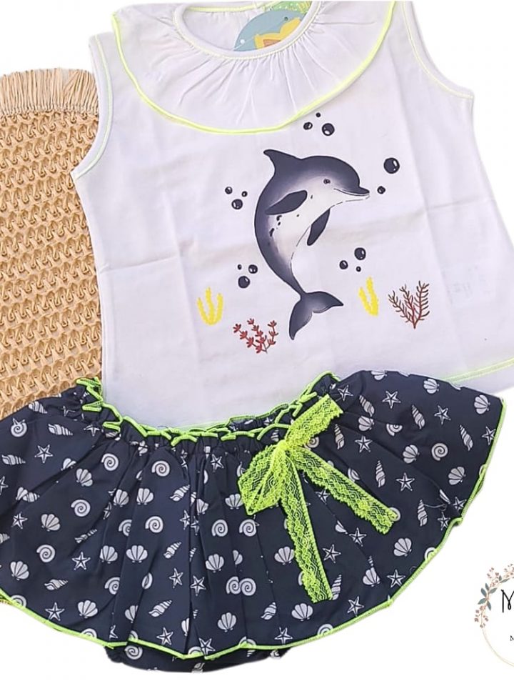 Conjunto camiseta y braguitas Delfín Flúor Pío Pío