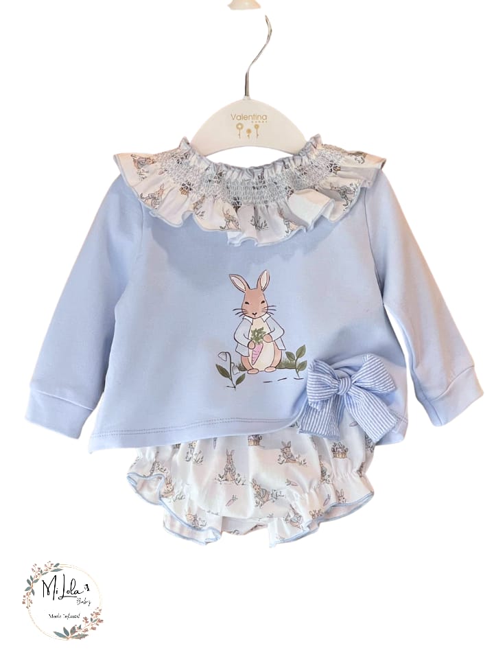 Conjunto sudadera y braguitas niña Rabbit celeste Valentina