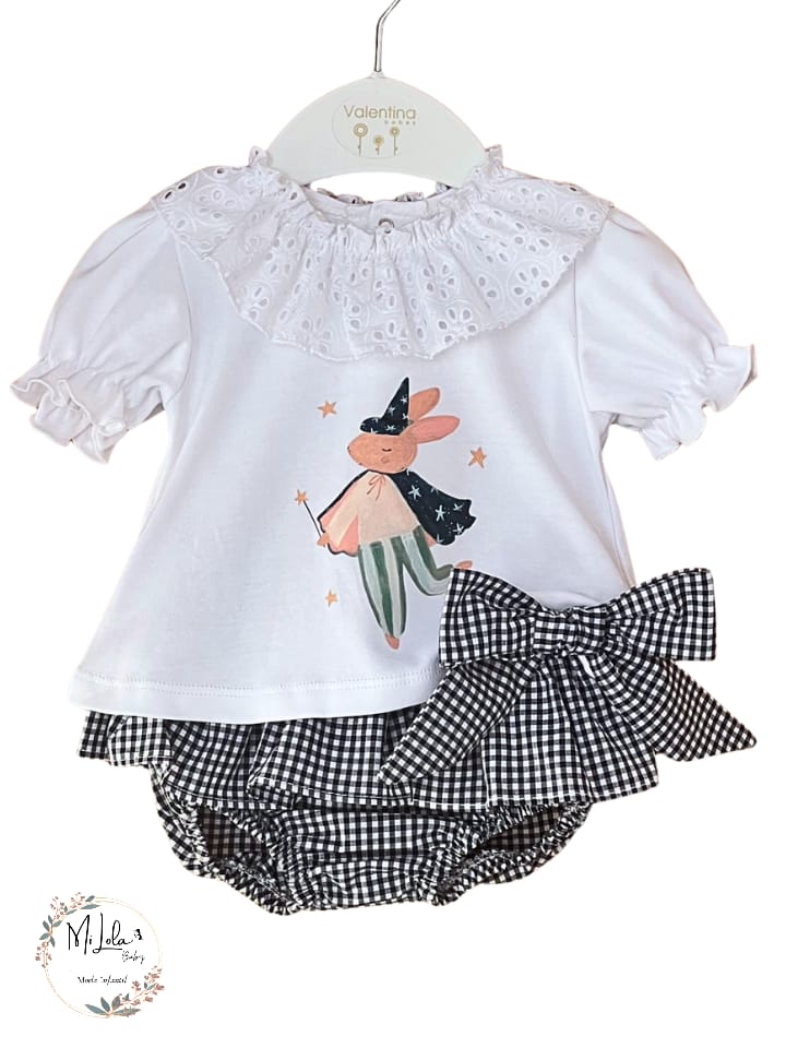 Conjunto camiseta y braguitas Vichy negro Valentina