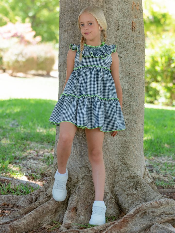 Vestido cuello engomado Vichy marino Nekenia